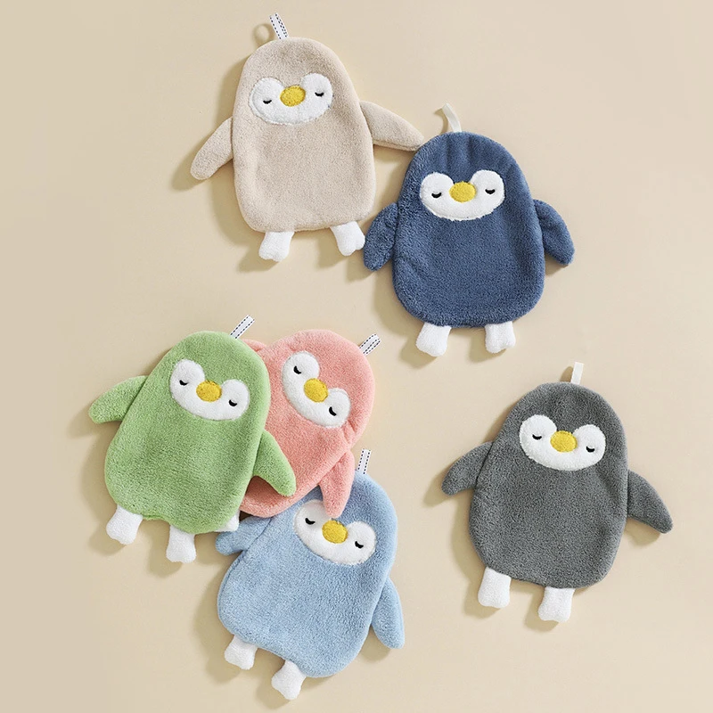 1pc Cartoon saugfähige Handtücher niedliche Handtücher Korallen vlies hängendes Handtuch Kinder niedlichen Pinguin Handtücher für Küche Bad