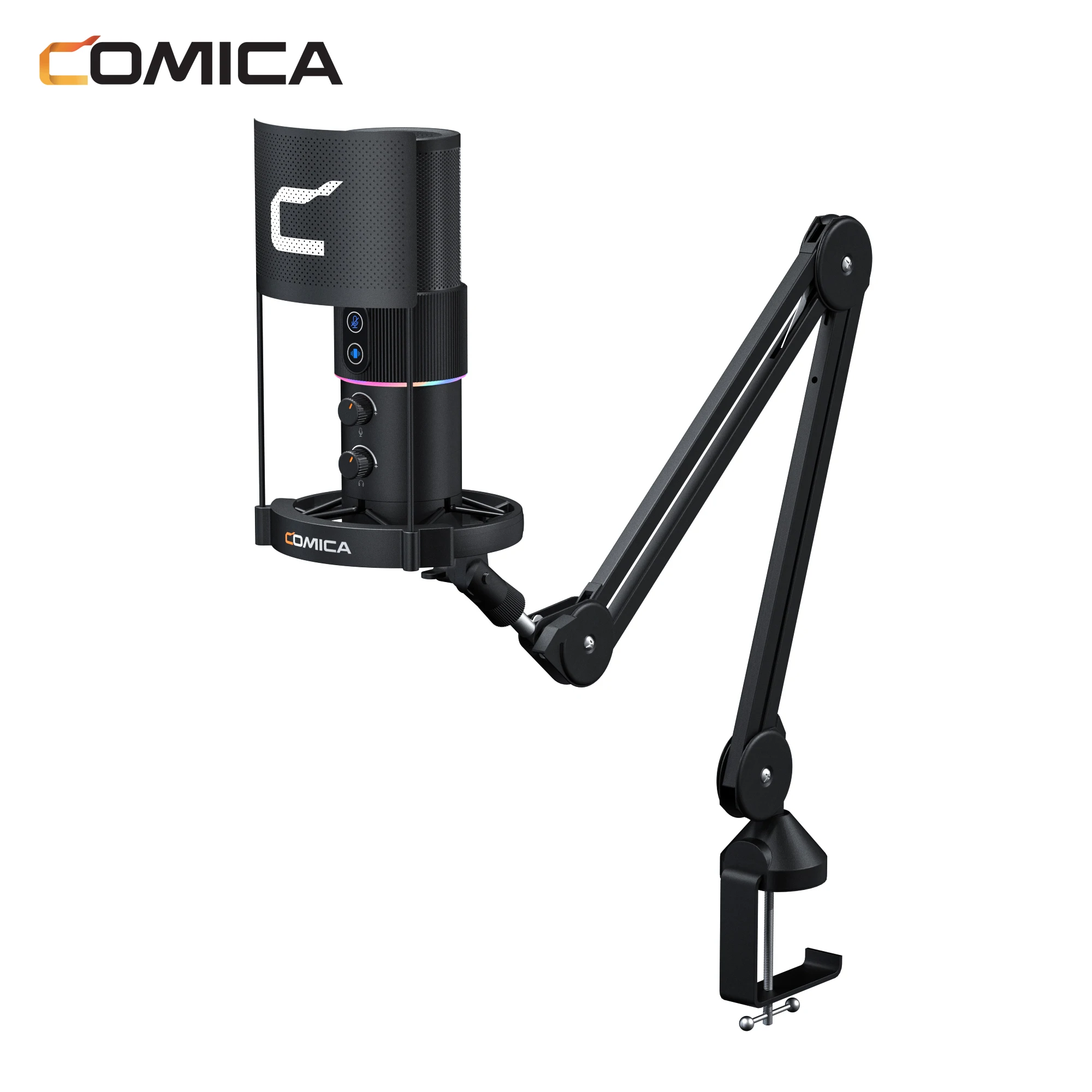 

Кардиоидный конденсаторный USB-микрофон COMICA STA-U2A RGB, встроенная звуковая карта с 3 различными звуковыми предустановками