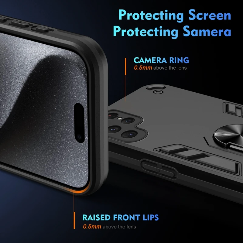 Enhanced Armor Magnet Ring Case with Edge Camera Protection