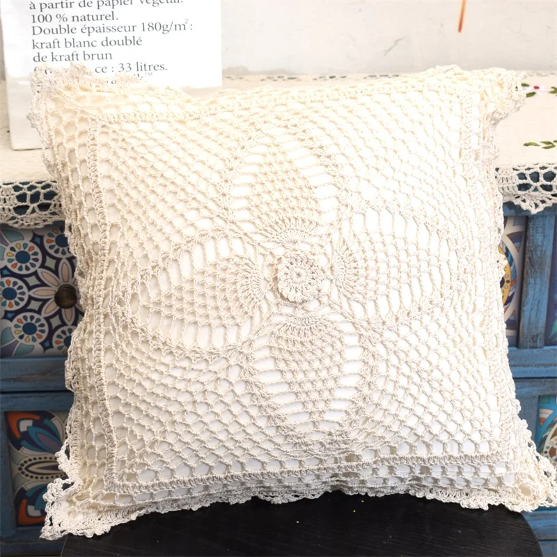 

45x45CM European-style Pastoral Cotton Hand Crochet Bohemian Home Cushion Cover Beauty Pillowcase Comfortable Pillow Cover