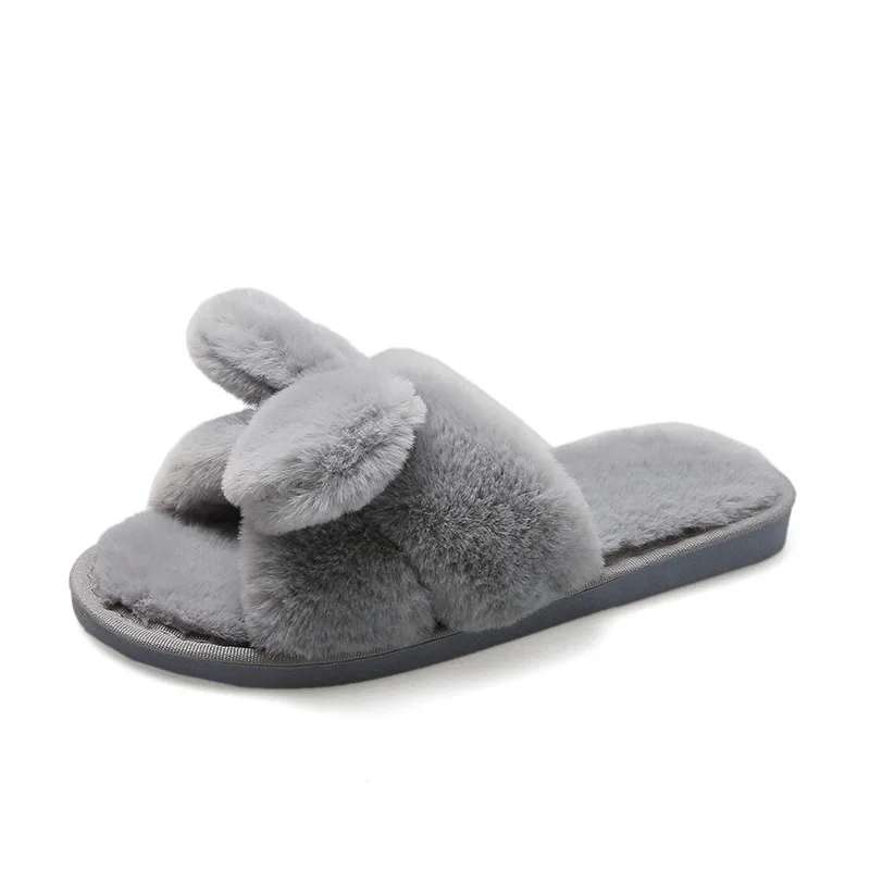 

2023 new Women Slippers Winter Shoes Flat Sweet Home Slippers Woman Indoor Fur Warm Soft Slip On Black Grey Female Slipper