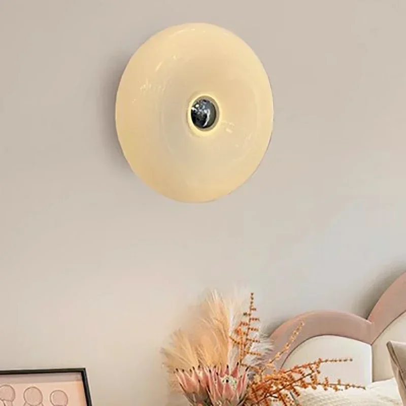 LED Wall Lamp Donut Glass Wall Lamp Orange USB Plug For Living Room Bedside Study Table Office