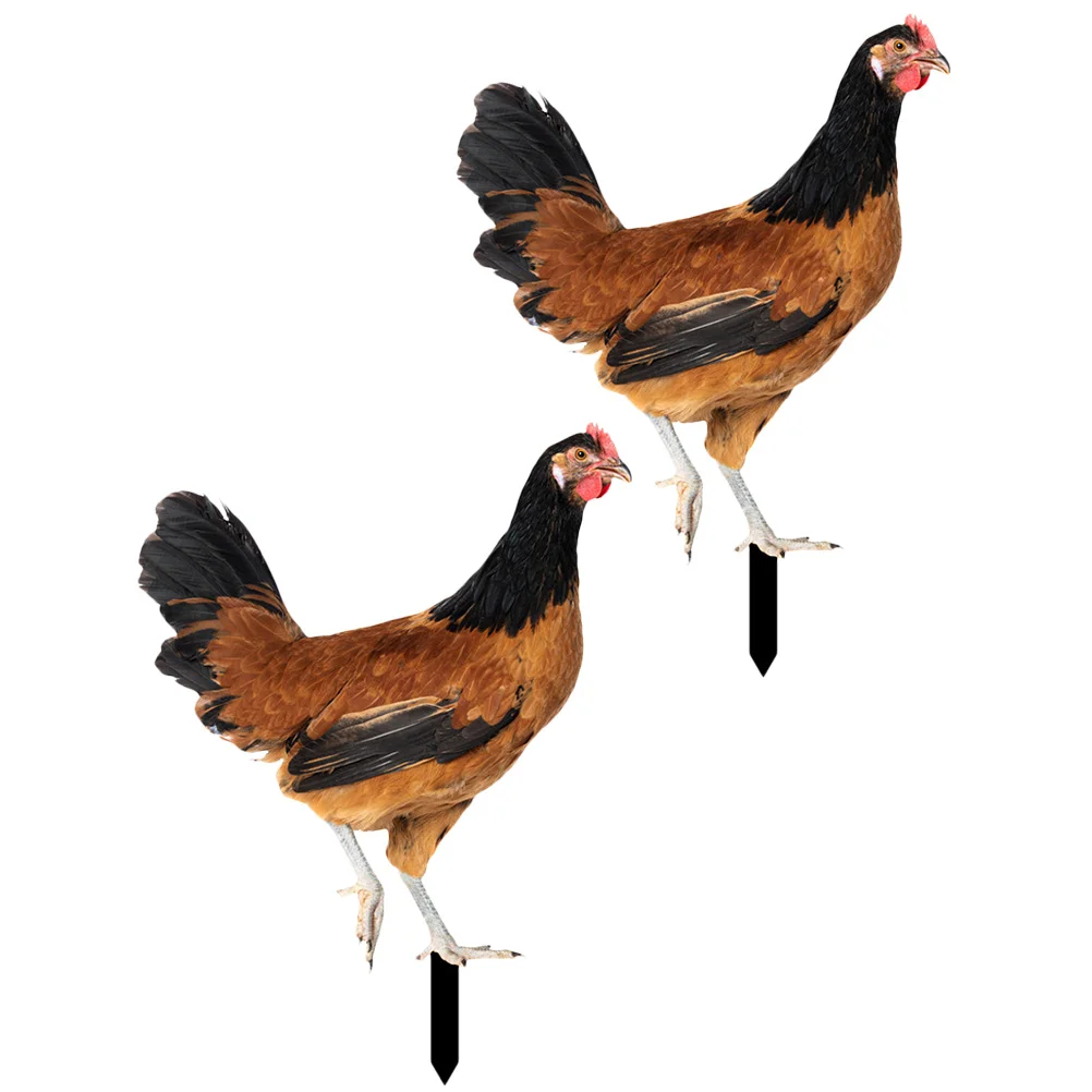 

2 Pcs Sign Yard Hen Ornaments Garden Three-dimensional Lawn Chicken Yards Acrylic Stake Decoration