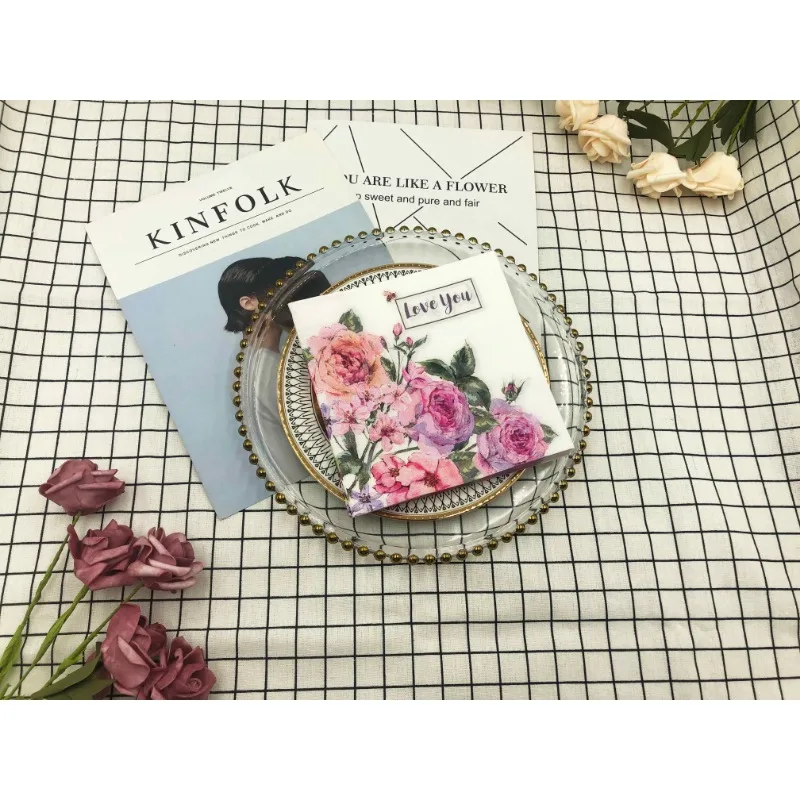 Colourful Napkins Printed Square Paper Napkins Restaurant Floral Facial Tissue Hotel Wedding Table Setting Pure Wood Pulp Paper