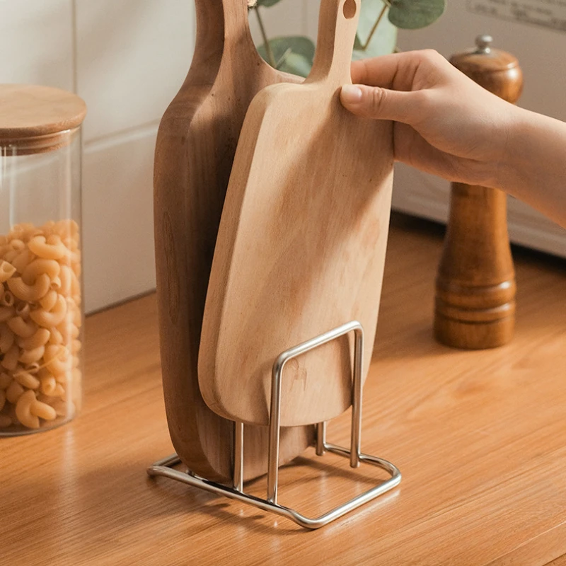 304 Stainless Steel Cutting Board Stand 2 Slots Partition Tray Storage Rack for Placing Cutting Board Pot Lid Baking Tray 5