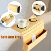 Sofa Arm Tray Bamboo Couch Arm Tray with Basket Foldable Nonslip Splash Proof Sofa Organizer Tray Sofa Arm Table for Drink Snack 1