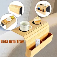 Sofa Arm Tray Bamboo Couch Arm Tray with Basket Foldable Nonslip Splash Proof Sofa Organizer Tray Sofa Arm Table for Drink Snack 1