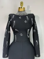 Sparkly Diamonds Long Sleeve Black Bodycom Bandage Jumpsuit Fashion 2025 Woman Evening Party Elegant Luxury Birthday Rompers - Image 4