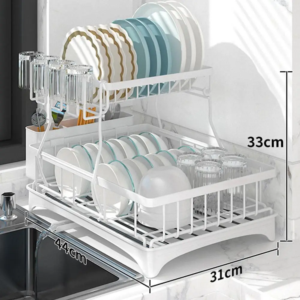 43x25x27 Cm Rattan Plastic Dish Drainer for Kitchen Sink 2 Levels