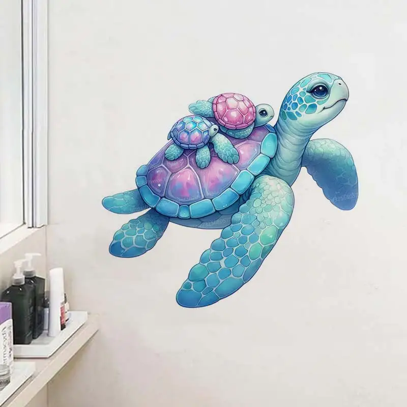 Adesivo Da Bagno Tema Oceano Con Tartaruga Marina - PVC Impermeabile, 30x25 Cm, Autoadesivo Rimovibile, Per Pareti Mobili Frigoriferi