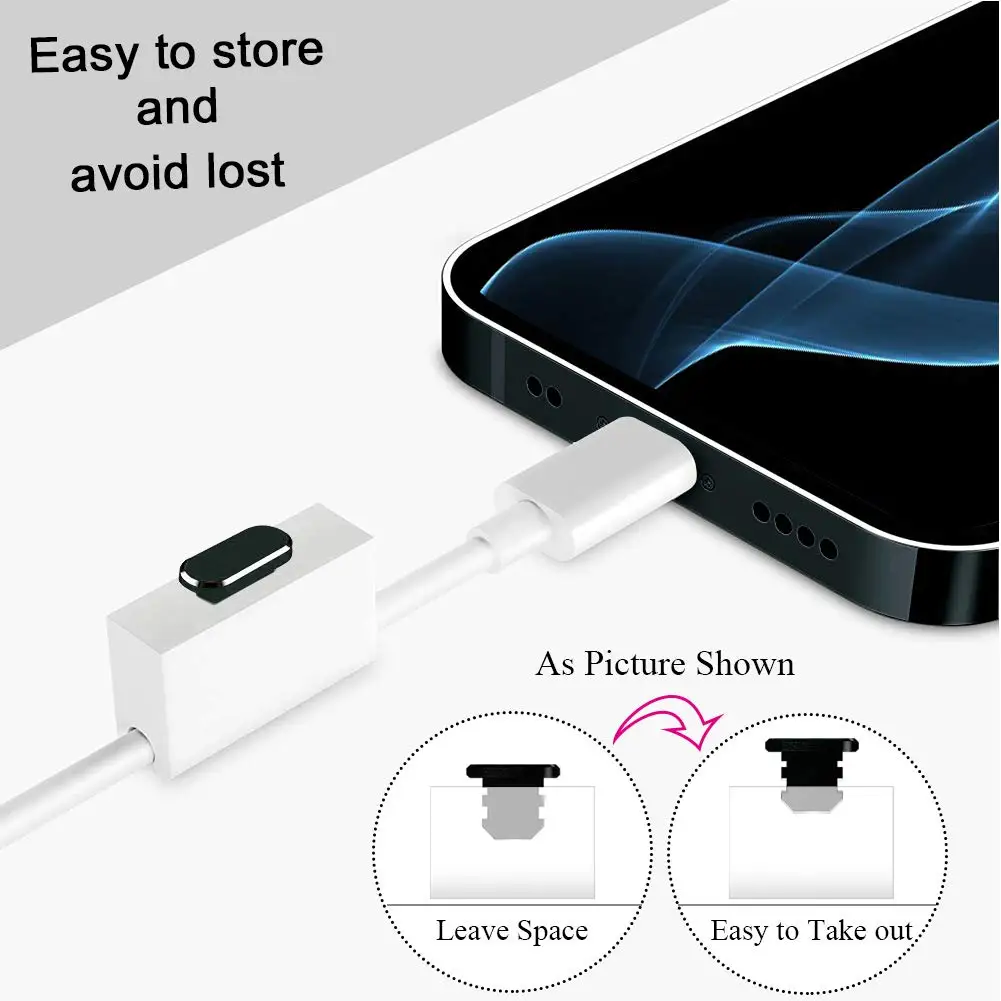 2Pcs 금속 충전 포트 먼지 플러그 iPhone 시리즈와 호환 가능, iPad AirPods 용 홀더가있는 Lightning 포트 커버 보호대