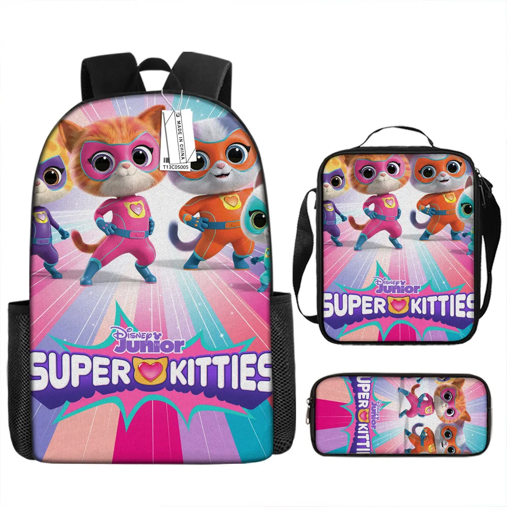 

Cute Cat Super kitties Schoolbag Travel Backpack Lunch Bag Pencil Case set for Kids Students