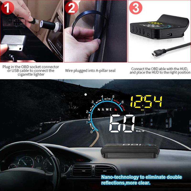  ڵ  HUD , OBD2 + GPS ӵ,  ÷, MPH KM/H   ˶, 3.5 ġ M12