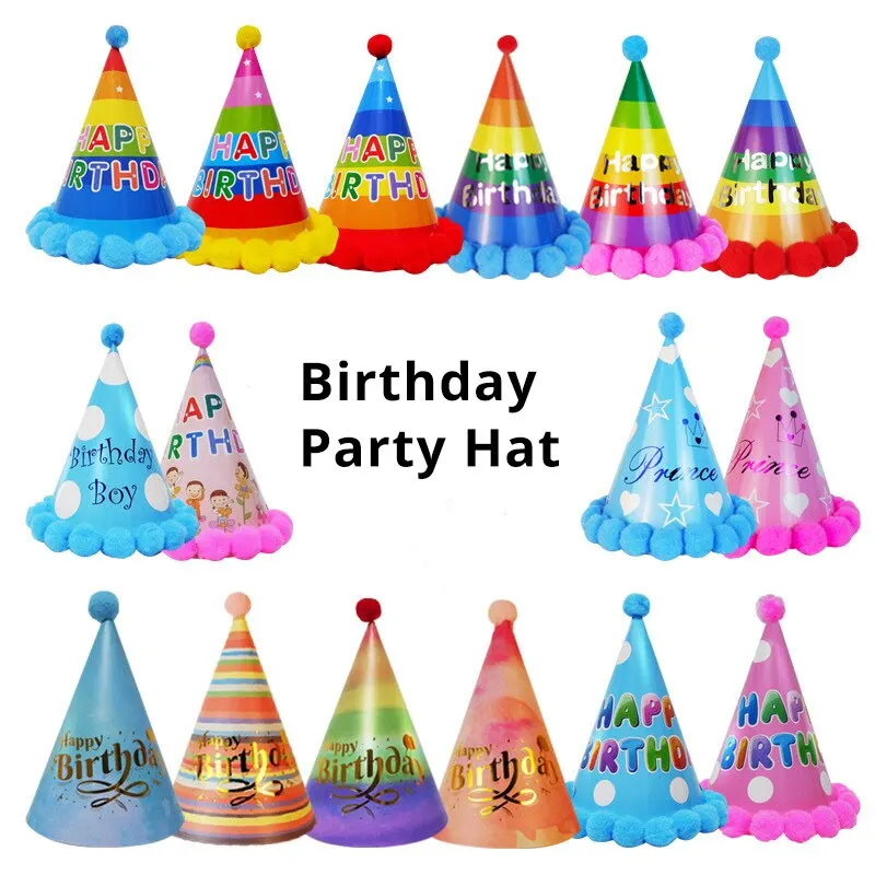 5Pcs Birthday Hat Raindrop Cotton Candy Children Birthday Party Decorations