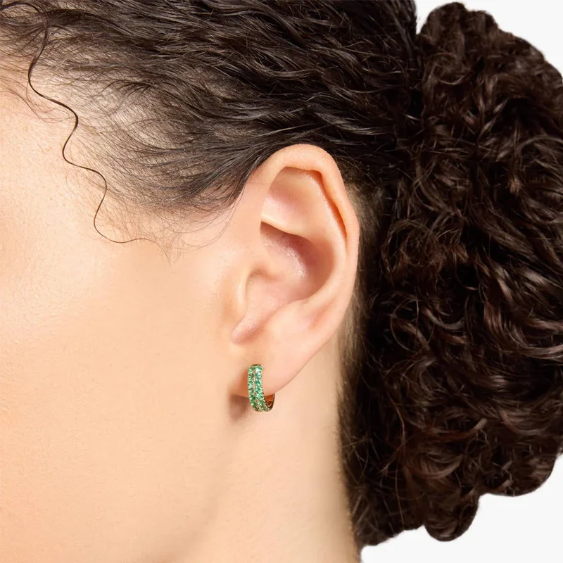 Doppelreihige Smaragd-Ohrringe, runde Labor-Smaragd-Ohrringe, 9K/14K/18K Gelbgold, im Labor gezüchtete Smaragd-Ohrringe, edles Geschenk für Frauen – Detail 4