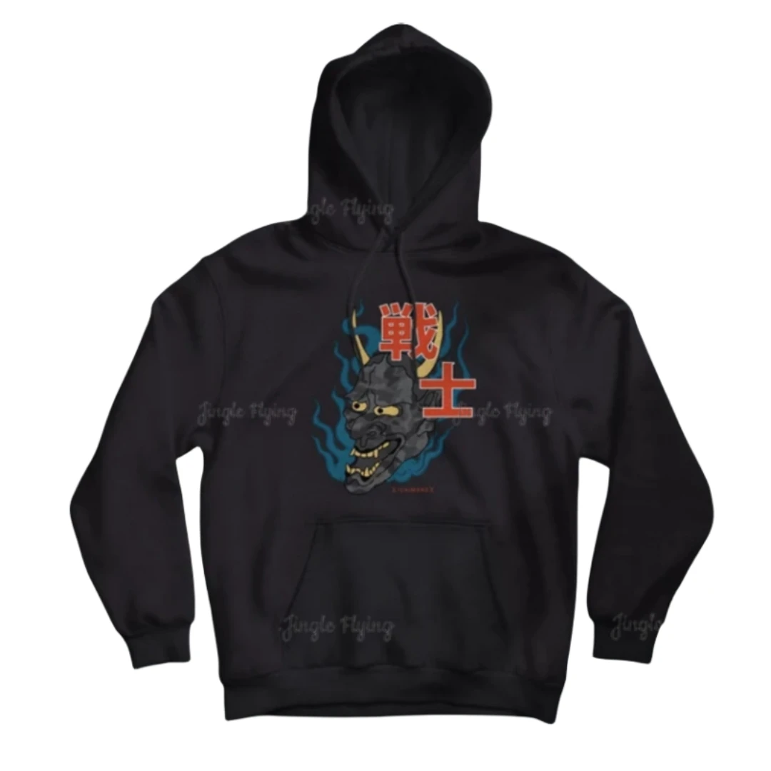 Hannya Demon Samurai Anime Giapponese Pre Ristretto Pullover Con Cappuccio Nero Per Uomo Di Lusso