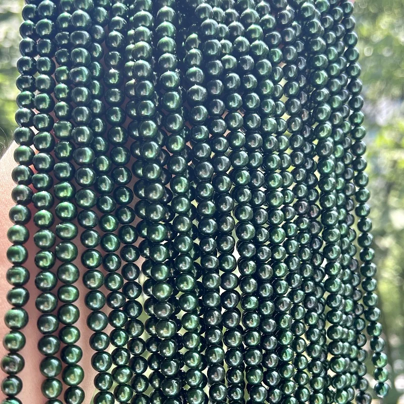 

Fine Natural Genuine 7-8mm Pearl Necklace for Women Round Peacock Green Sea Beads Party Jewelry Gifts Silver Clasp