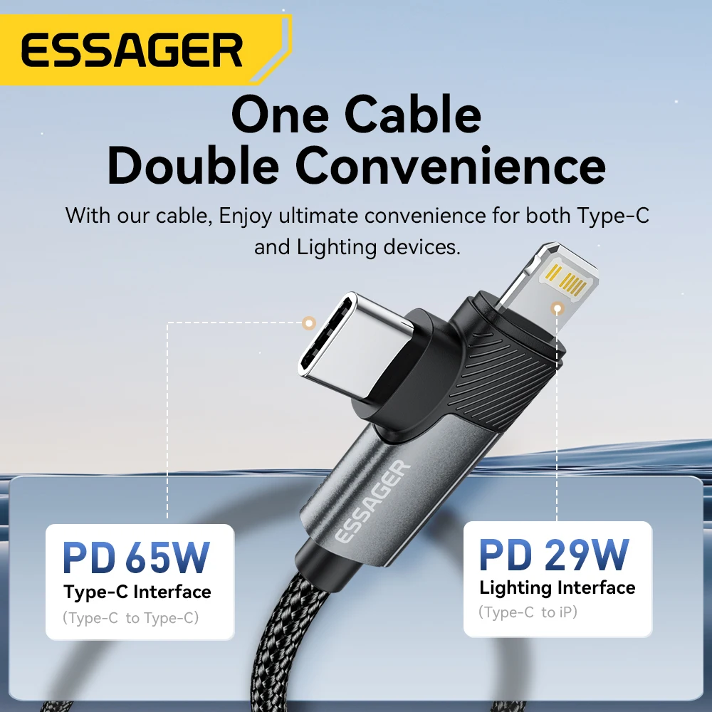 Essager 2-in-1 rechtwinkliges kabel pd 65w 29w schnell aufladen des bogen datenkabel für iphone 15 14 13 macbook lenovo asus dell ipad pro