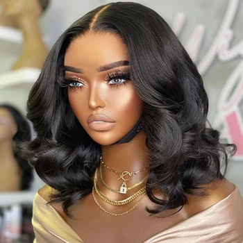 Rebecca Wavy 13x6x1 T Part Lace Front Human Hair Wig For Women Bob Brazilian Remy Hair Body Wave Middle Part Wigs