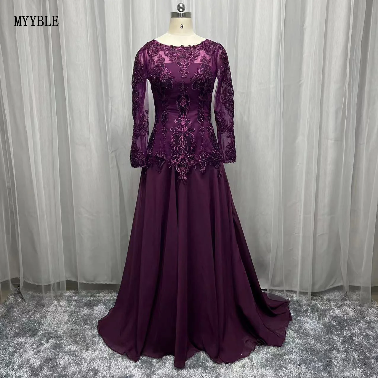 open lace back dress WEDTREND Women Dark Purple Plus Size Mother of the Bride Dress Chiffon V  Neck Long Wedding Guest Dress with Flutter Sleeves – Wedtrend UK main image 1