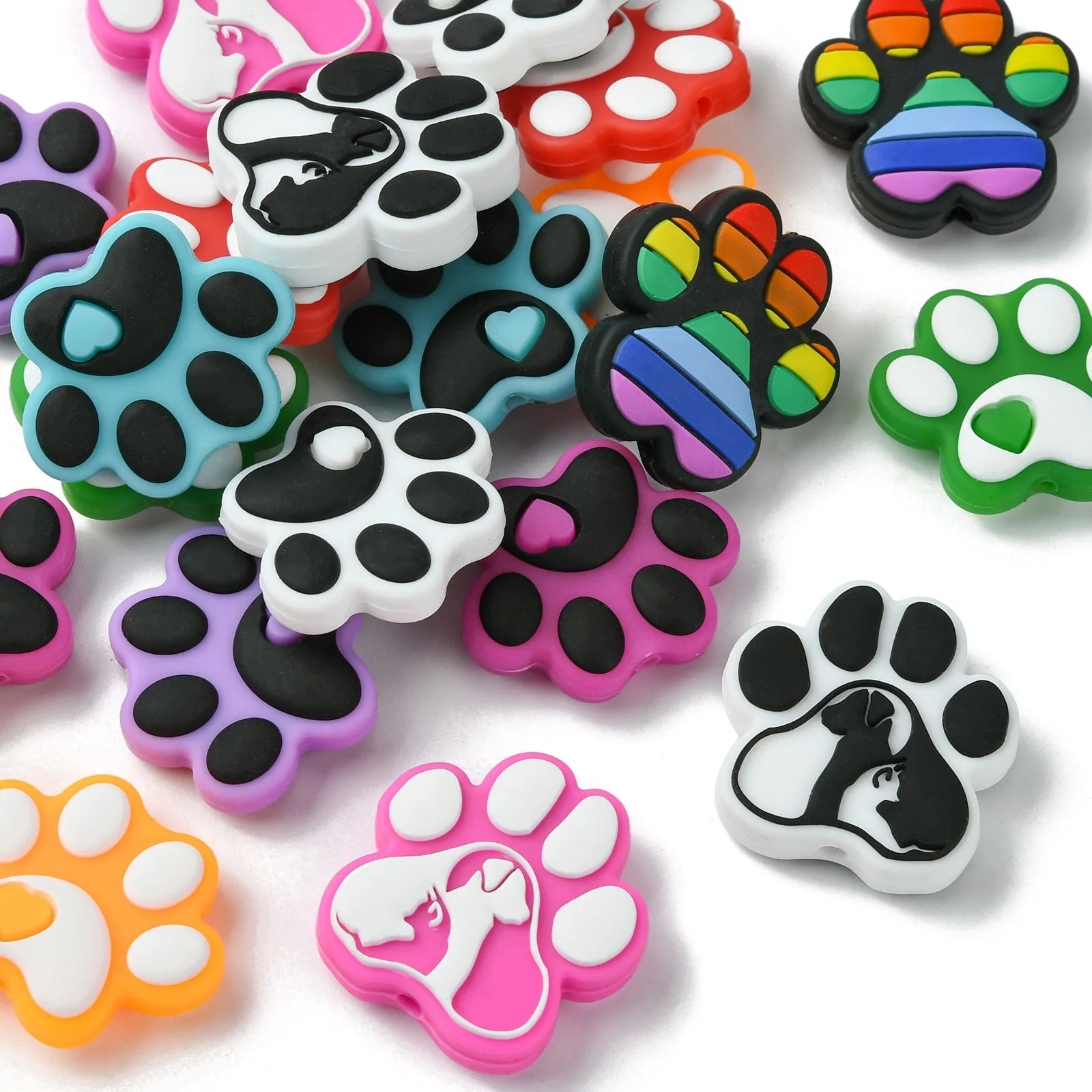 Panda hall 20pcs gemischte Stile Silikon Tier perlen bunte Hunde pfote Kaugummi Perlen weiche Haustier Fußabdruck Perlen für die Schmuck herstellung – Detail 8