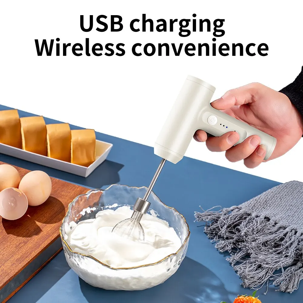 

Portable Milk Frother Wireless Electric Mini Blender Handheld 3 Speeds Egg Beater Baking Dough Cake Cream Mixer