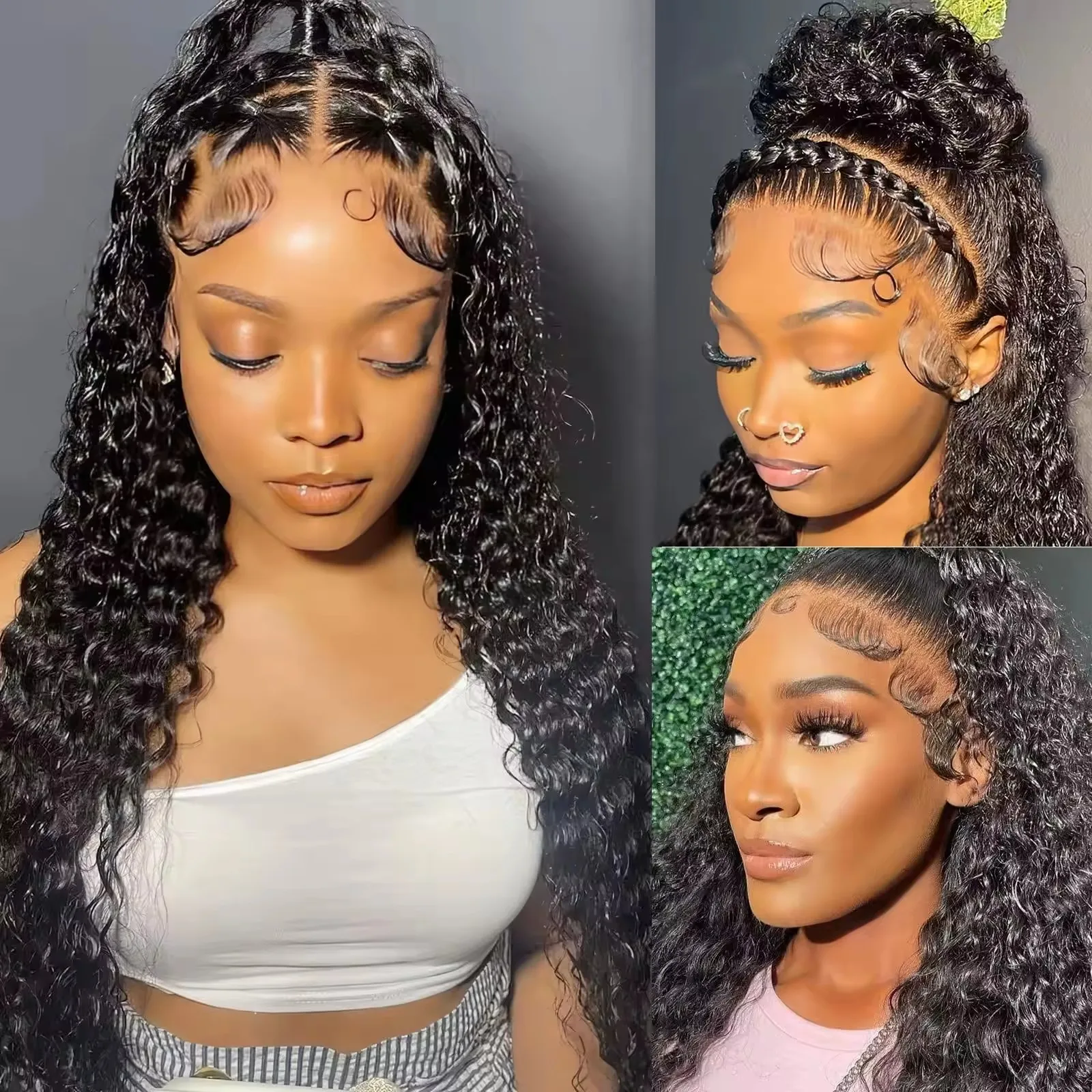 

4C Edges Human Hair Wigs Cuticle Aligned Hair Pre Pluck Curly 5*5 Deep Wave Lace Front Wigs 100% Human Hair Lace Closure Wig