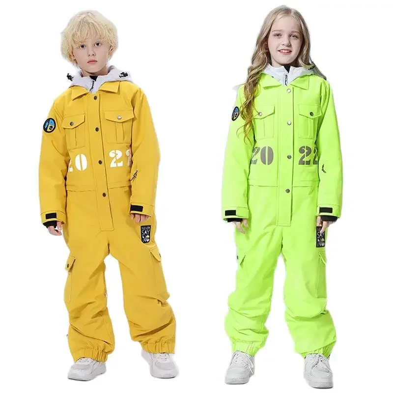 Winter Kids Ski Jumpsuit Waterproof Baby Girl One Piece Snowsuit Outdoor Children Snowboard Tracksuit Mountain Clothes