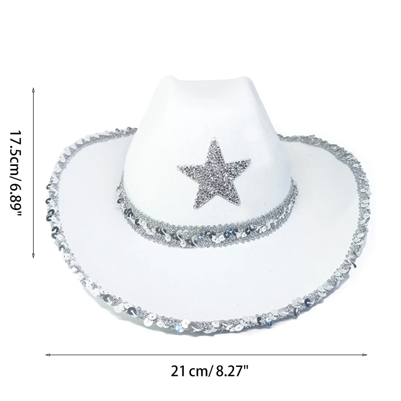 Pentagram Cowboy Hat Star Sequin Birthday Party Hats Cowgirl Hats Women Performance Hat For Adults Party Cosplay