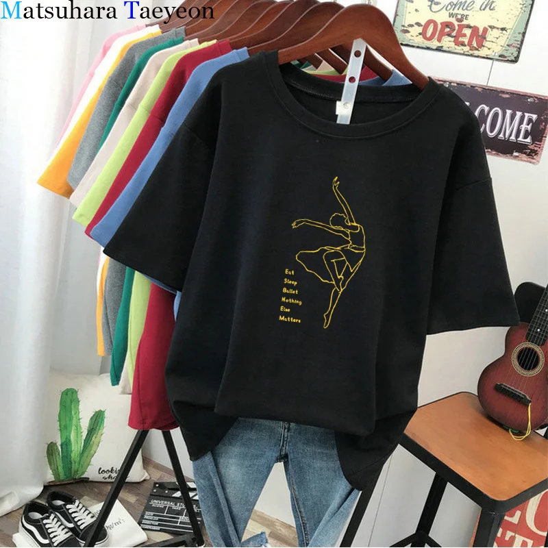 

Ballet Girl Woman Cotton T Shirt for Women Summer Fashion Casual T Shirt Women Crew Neck Short Sleeve Korean Style Tee Tops