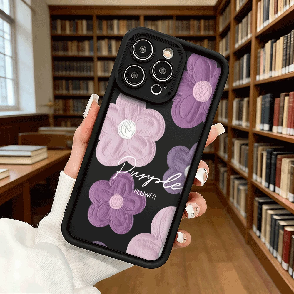 Elegant Embossed Purple Flowers Phone Case - Anti-Scratch, Flexible Gel Protection