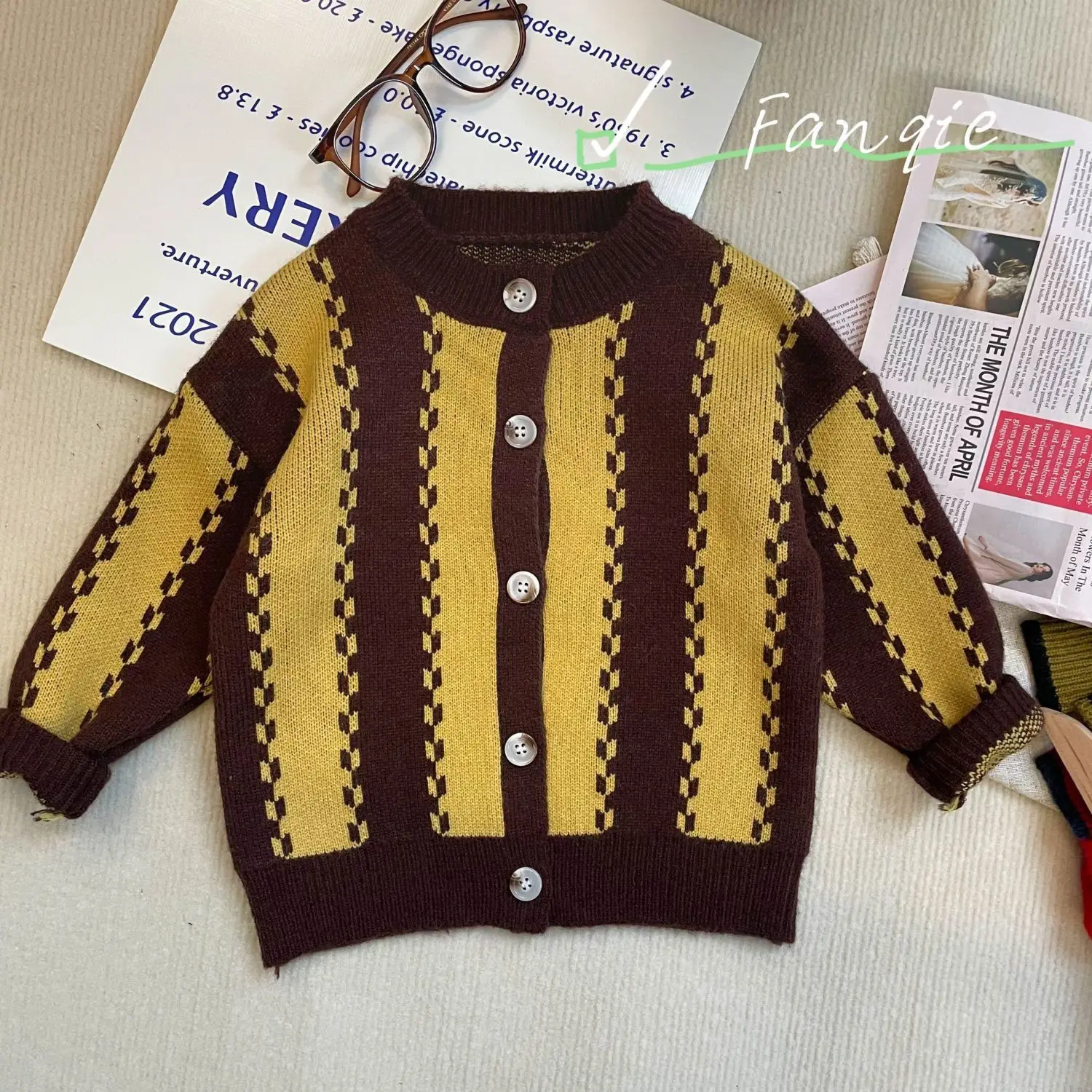 Children Clothing Kids Sweater Autumn and Winter Thickened Korean Style Vertical Stripe Sweater Korean Style Boys and Girls Top
