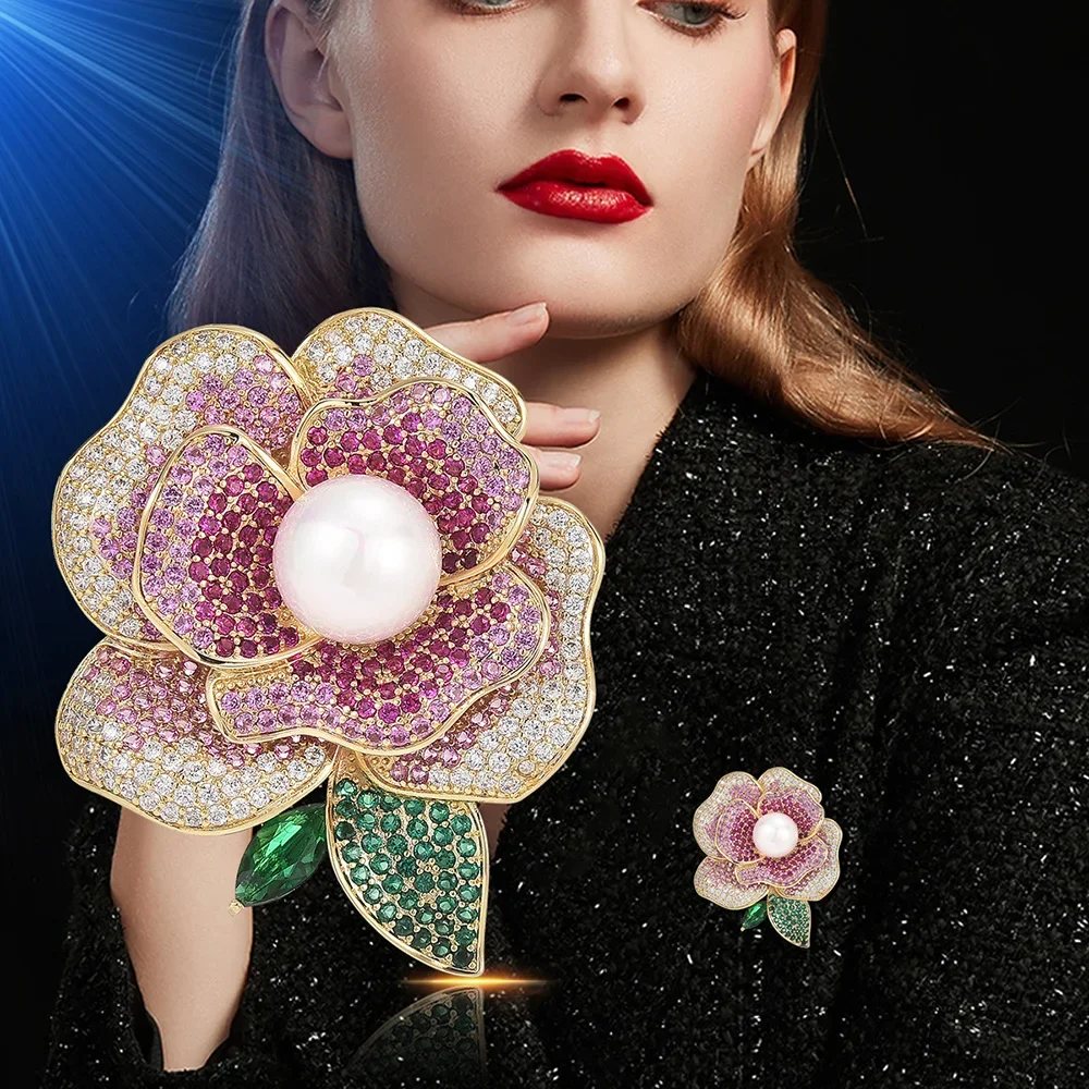 Trendy New Flowers Women Broocht Elegant Crystal Pearl Pins Fashion Female Party Coat Dress Scarf Accessories Yetwelry Gift