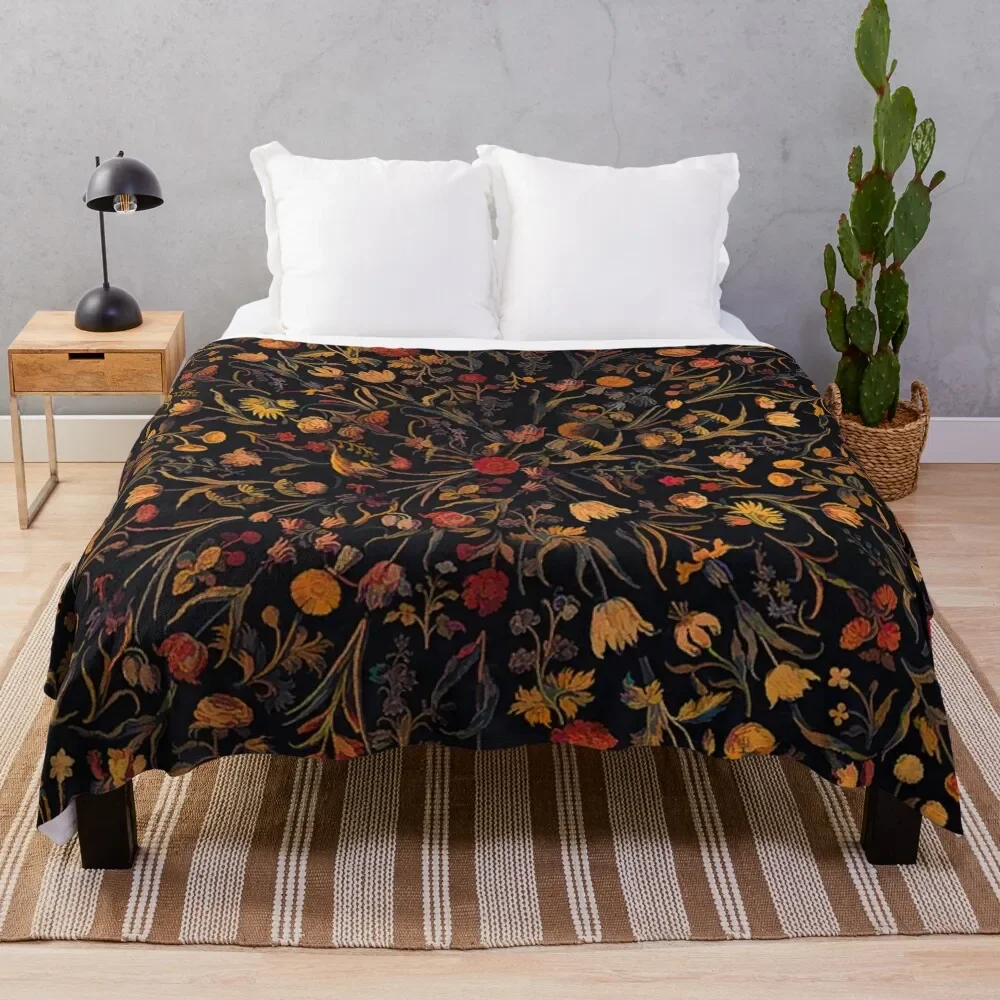 Midnight Floral Throw Blanket halloween Camping Blankets