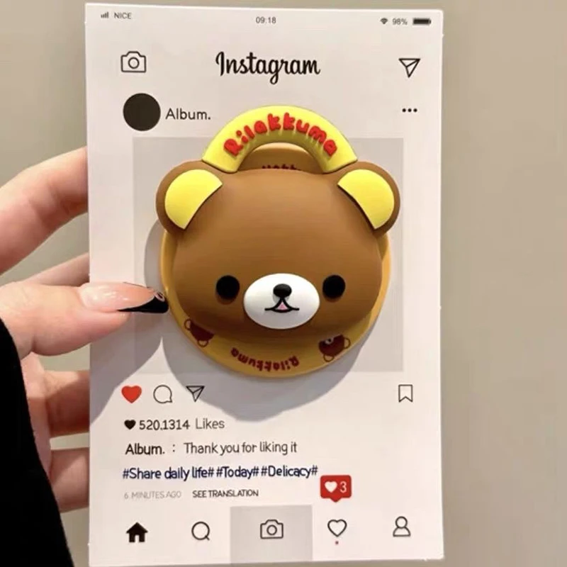 Adorable Rilakkuma Cartoon Magnetic Phone Grip Stand - Foldable Silicone Holder