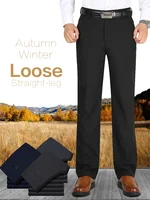 Autumn Winter Men's Business Pants Loose Straight Formal Classic Solid Color Work High Waist Black Trousers Men Plus Size 40