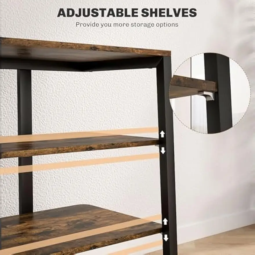 TV Stand, Entertainment Center, Adjustable Shelves, Extension Lead Holder, Small TV Table, Storage, Rustic Brown, Living Room