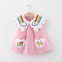 New Children’s Clothing Summer Girls Rainbow Cloud Big Flip Collar Contrast Sleeveless Dress Korean Cartoon Dress