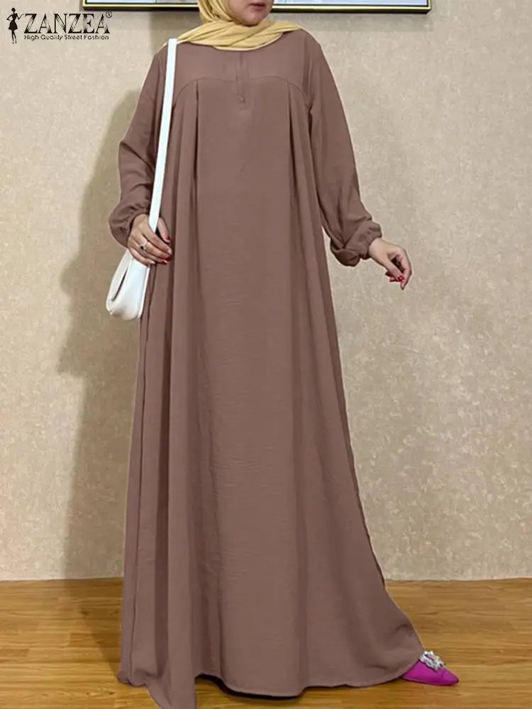 

Eid Mubarek Muslim Dress Abaya IsIamic Clothing ZANZEA Women Long Sleeve O-Neck Robe Casual Kaftan Solid Loose Maxi Vestidos