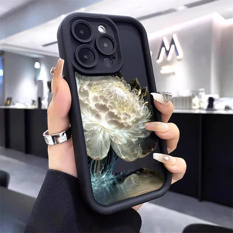 Charming Lotus Flower Oil Painting Silicone Phone Case