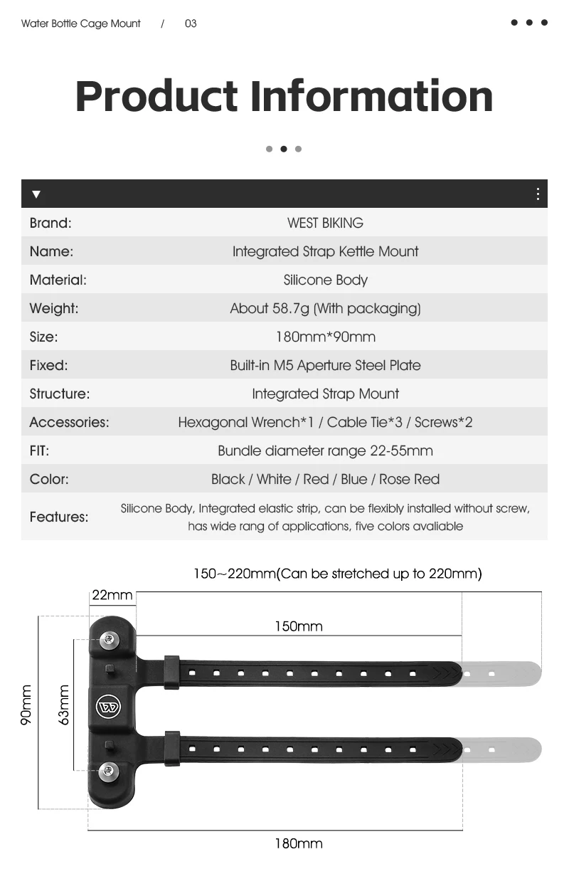 Description Picture 4 of itemWEST BIKING Bicycle Water Bottle Holder Silicone Non-slip Straps Set MTB Road Bike Bottle Stand With Adaptor Cycling Accessories