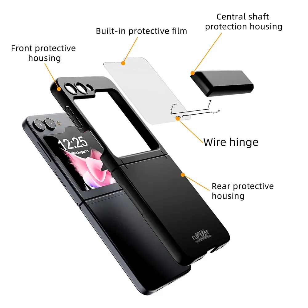 Fashion Folding Screen Anti-drop Phone Case For Samsung Galaxy Z Flip 5 Steel Wire Hinge Shell Film Integrated Protective Cover