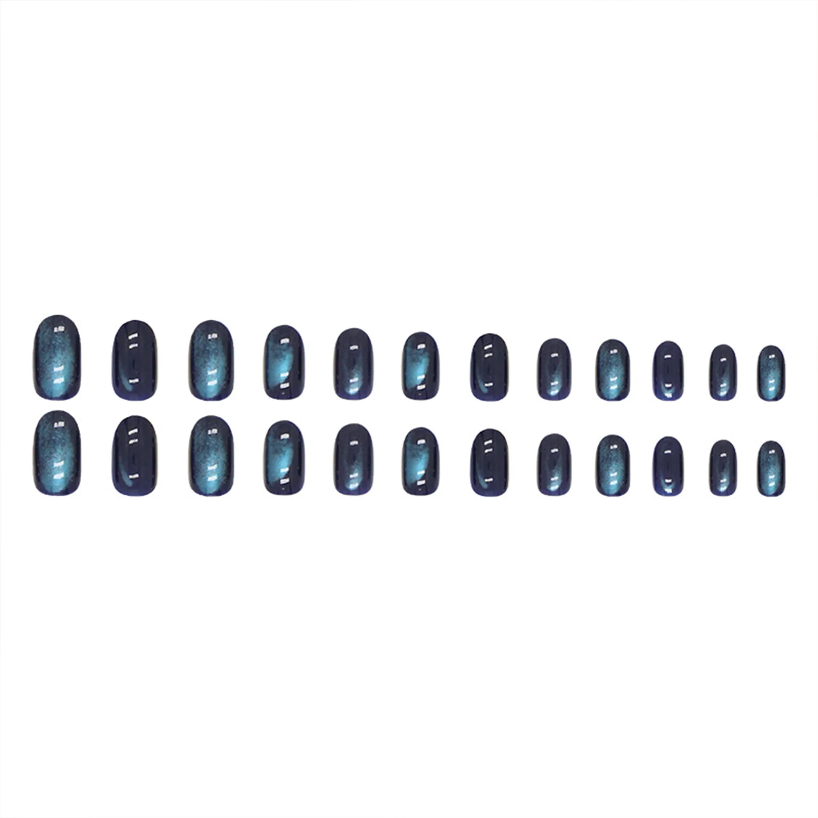 

Cat's Eye Decor Blue Round Head Fake Nails Natural Unbreakable Nail Simple Wear for Shopping Traveling Dating