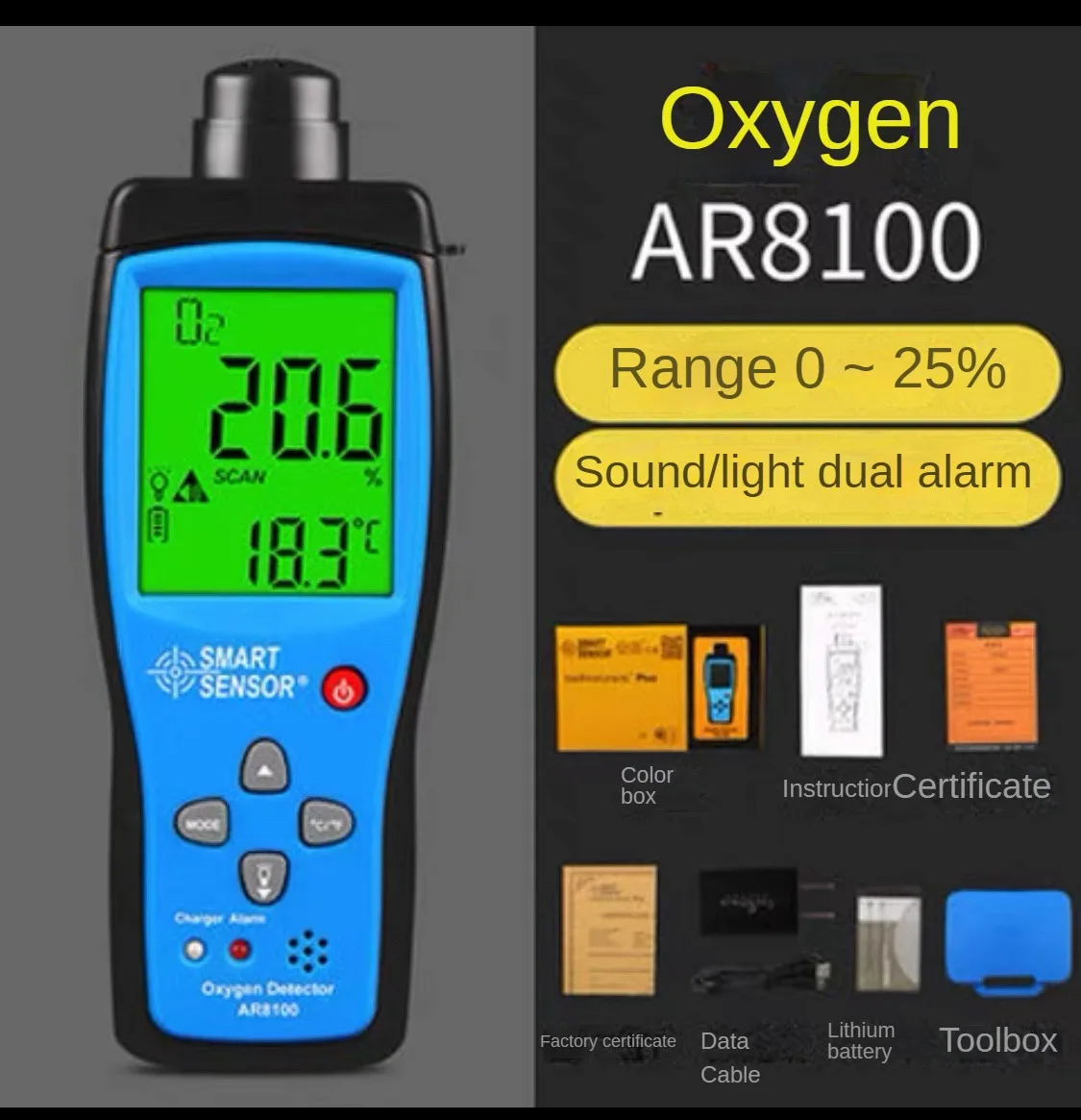 

Oxygen detector AR8100 oxygen content O2 concentration oxygen detector alarm portable gas detector