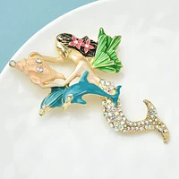 Wuli&baby Charming Mermaid Brooches For Women Enamel Rhinestone Spirits Fish Lady Party Casual Brooch Pin Gifts 3