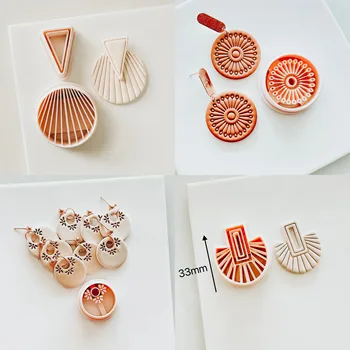 HOT Boho Bohemian Style Polymer Clay Cutter Feather Fan Lotus Geometry Shape Clay Embossed Molds for Earrings Jewellery Making 1