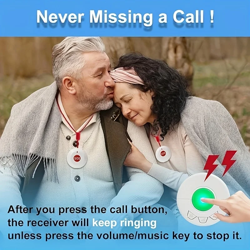Caregiver Pager Alert Button For Seniors At Home Medical Alert For Elderly/Patient/Disabled Plugin Receiver Emergency Button