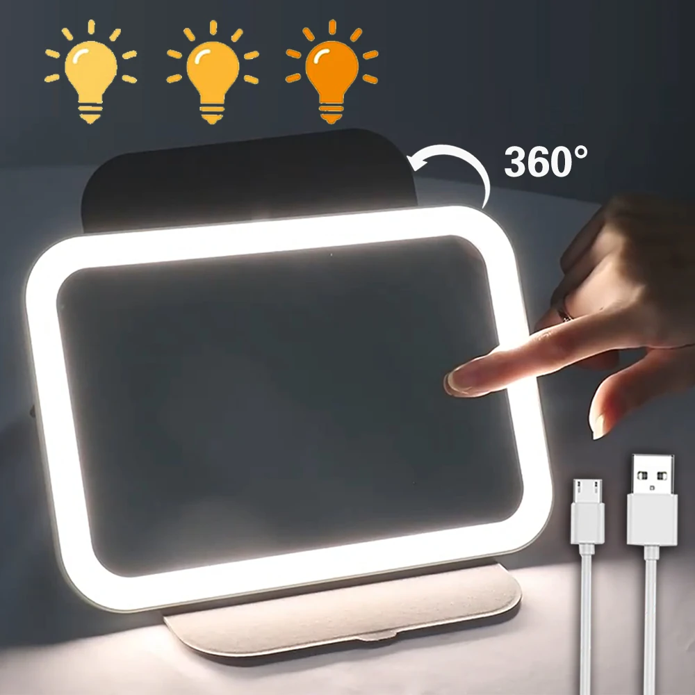 

USB Led Makeup Mirrors With Lights Pink 360 Portable Foldable Smart Travel Facial Make Up Tabletop Mirror Cosmetic Vanity Miroir