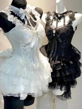 Summer Y2k Sweet Black Lolita Dress Women Casual Clothing Japanese Kawaii Dress Evening Party Clothing Vintage Chic Outwear New 1