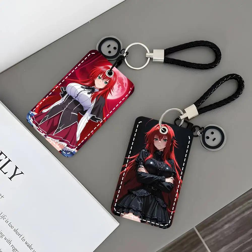 1pc Rias Gremory 영화 카드 케이스 키체인 액세스 카드 가방 키 태그 링 가죽 카드 홀더 키 링 액세스